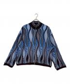 MAISON SPECIALメゾンスペシャル）の古着「Blister Jacquard Prime-Over Crew Neck Knit Pullover/ブリスタージャガードプライムオーバークルーネックニットプルオーバー」｜ブルー