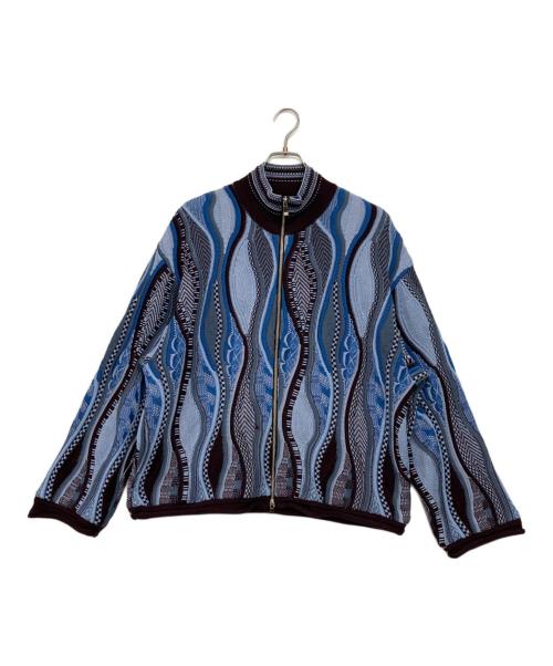 MAISON SPECIAL（メゾンスペシャル）MAISON SPECIAL Blister Jacquard Prime-Over Crew Neck Knit Pullover/ブリスタージャガードプライムオーバークルーネックニットプルオーバー ブルー サイズ:2の古着・服飾アイテム