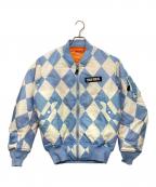 SEQUELシークエル）の古着「ダイヤモンドチェック MA-1ジャケット」｜ホワイト×ブルー