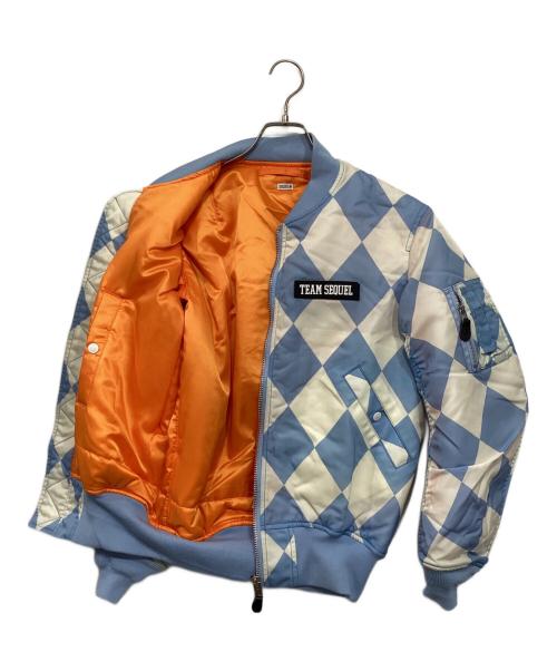 SEQUEL（シークエル）SEQUEL (シークエル) ダイヤモンドチェック MA-1ジャケット ホワイト×ブルー サイズ:Sの古着・服飾アイテム