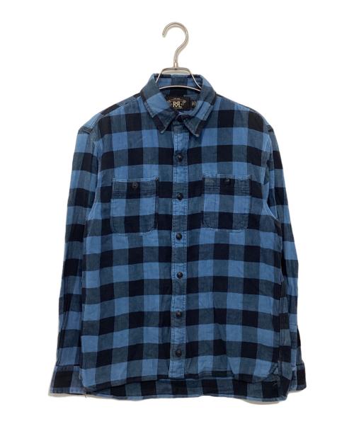 RRL（ダブルアールエル）RRL (ダブルアールエル) Ron Herman (ロンハーマン) ブロックチェック ネルシャツ ブルー×ブラック サイズ:Sの古着・服飾アイテム