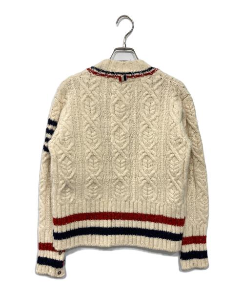 THOM BROWNE. NEW YORK（トムブラウン ニューヨーク）THOM BROWNE. NEW YORK (トムブラウン ニューヨーク) トリコ テープ アラン ニット カーディガン ベージュ サイズ:1の古着・服飾アイテム