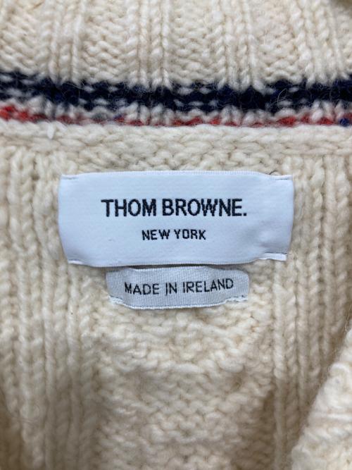 THOM BROWNE. NEW YORK（トムブラウン ニューヨーク）THOM BROWNE. NEW YORK (トムブラウン ニューヨーク) トリコ テープ アラン ニット カーディガン ベージュ サイズ:1の古着・服飾アイテム