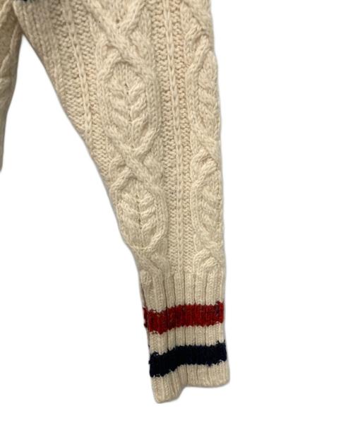 THOM BROWNE. NEW YORK（トムブラウン ニューヨーク）THOM BROWNE. NEW YORK (トムブラウン ニューヨーク) トリコ テープ アラン ニット カーディガン ベージュ サイズ:1の古着・服飾アイテム