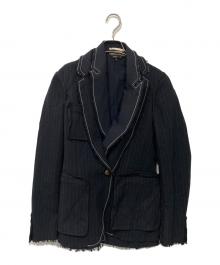 COMME des GARCONS HOMME PLUS（コムデギャルソンオムプリュス）の古着「ポリ縮絨ストライプ重ねジャケット」｜ネイビー