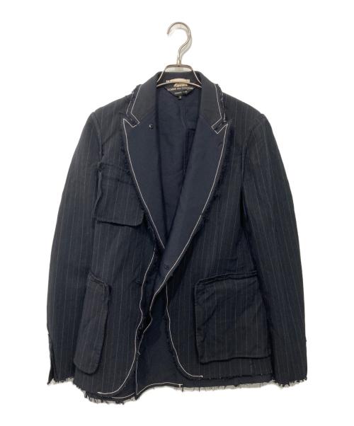 COMME des GARCONS HOMME PLUS（コムデギャルソンオムプリュス）COMME des GARCONS HOMME PLUS (コムデギャルソンオムプリュス) ポリ縮絨ストライプ重ねジャケット ネイビー サイズ:XSの古着・服飾アイテム