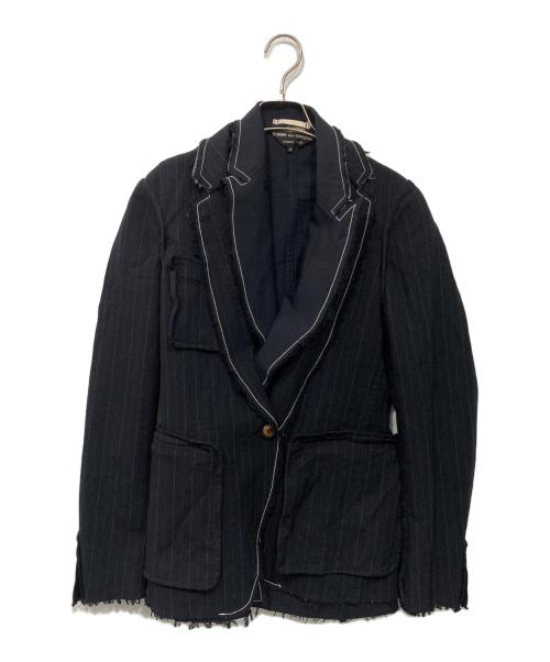 COMME des GARCONS HOMME PLUS（コムデギャルソンオムプリュス）COMME des GARCONS HOMME PLUS (コムデギャルソンオムプリュス) ポリ縮絨ストライプ重ねジャケット ネイビー サイズ:XSの古着・服飾アイテム