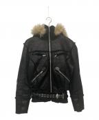 RACER WORLD WIDEレーサーワイルドワイド）の古着「Sheep Skin Jacket/ベルテッドジップファージャケット」｜ブラック