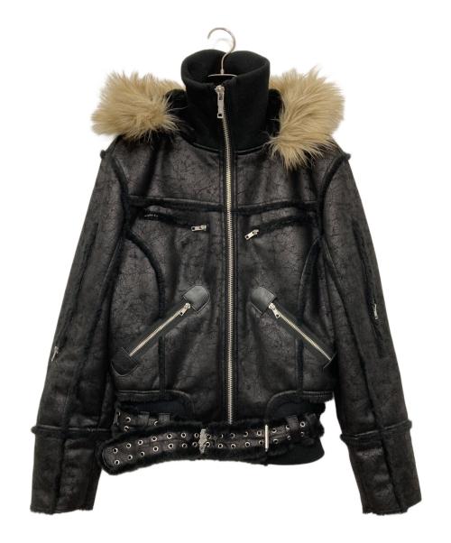 RACER WORLD WIDE（レーサーワイルドワイド）RACER WORLD WIDE (レーサーワイルドワイド) Sheep Skin Jacket/ベルテッドジップファージャケット ブラック サイズ:Mの古着・服飾アイテム