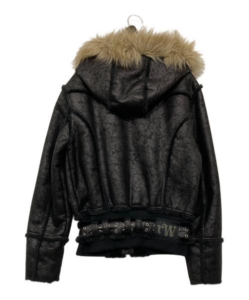 RACER WORLD WIDE（レーサーワイルドワイド）RACER WORLD WIDE (レーサーワイルドワイド) Sheep Skin Jacket/ベルテッドジップファージャケット ブラック サイズ:Mの古着・服飾アイテム
