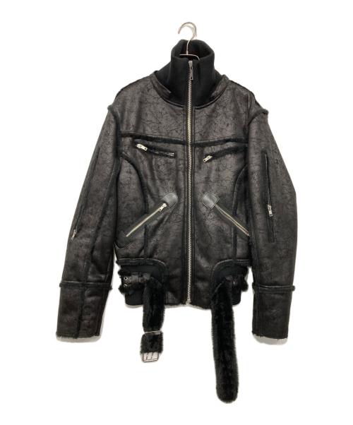 RACER WORLD WIDE（レーサーワイルドワイド）RACER WORLD WIDE (レーサーワイルドワイド) Sheep Skin Jacket/ベルテッドジップファージャケット ブラック サイズ:Mの古着・服飾アイテム