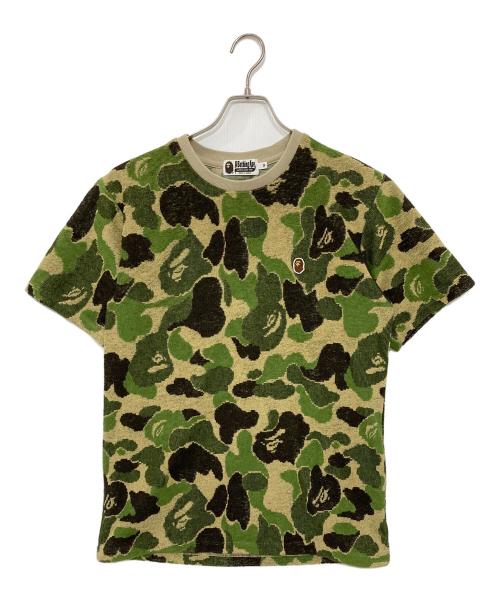 A BATHING APE（ア ベイシング エイプ）A BATHING APE (ア ベイシング エイプ) ABC CAMO PILE JACQUARD ONE POINT TEE/エービーシー　カモ　パイル　ジャガード　ワンポイント　ティー3 グリーン サイズ:Ｍの古着・服飾アイテム