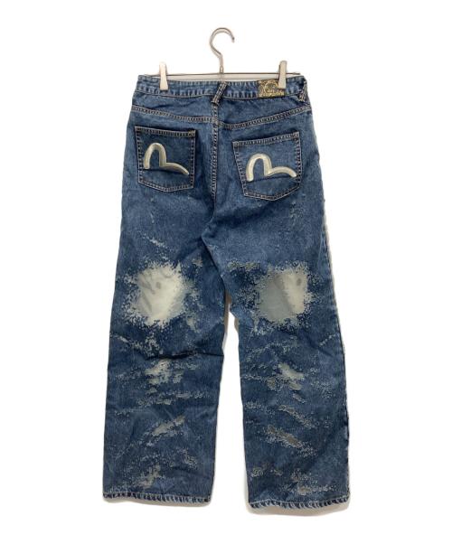 EVISU（エヴィス）EVISU (エヴィス) カモメ刺繍とレーザー加工ワイドレッグジーンズ インディゴ サイズ:29の古着・服飾アイテム