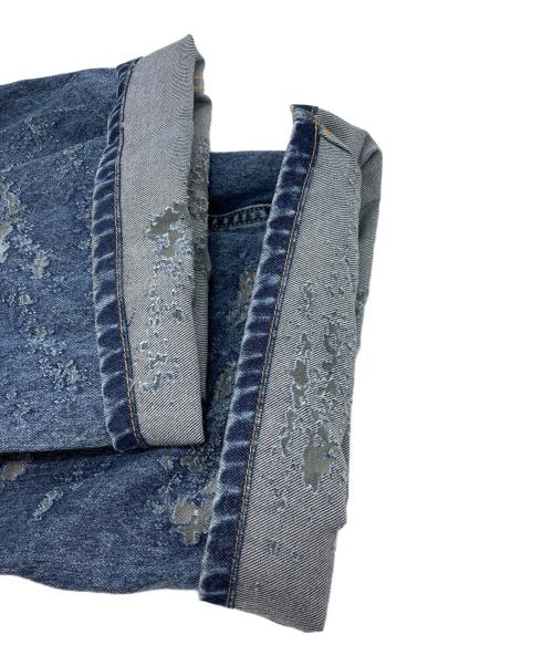 EVISU（エヴィス）EVISU (エヴィス) カモメ刺繍とレーザー加工ワイドレッグジーンズ インディゴ サイズ:29の古着・服飾アイテム