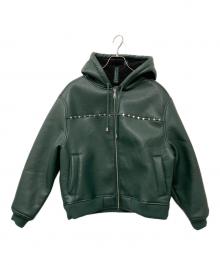 AFB（エーエフビー）の古着「STUDDED HOODED BOMBER JACKET/スタッデッド　フーデッド　ボンバー　ジャケット」｜グリーン