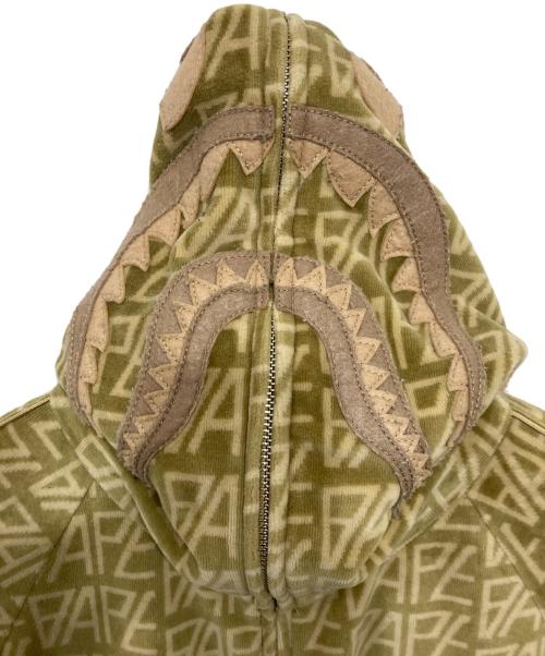 A BATHING APE（ア ベイシング エイプ）A BATHING APE (ア ベイシング エイプ) Logo Monogram Velour Shark Full Zip Hoodie イエロー サイズ:Sの古着・服飾アイテム