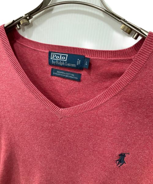 POLO RALPH LAUREN（ポロ・ラルフローレン）POLO RALPH LAUREN (ポロ・ラルフローレン) ピマコットンVネックニット ピンク サイズ:Lの古着・服飾アイテム