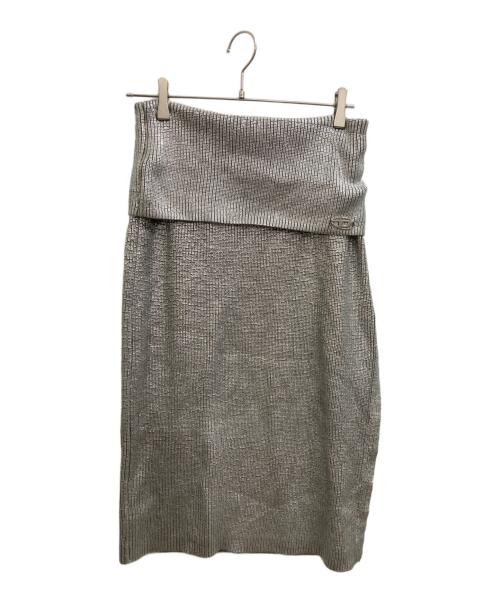 DIESEL（ディーゼル）DIESEL (ディーゼル) M-ADHUETTE コーティング ニットロングスカート シルバー サイズ:Ｍの古着・服飾アイテム