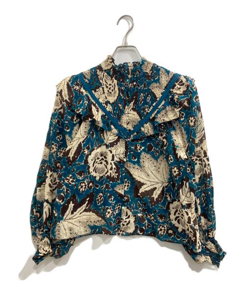 SOULEIADO（ソレイアード）SOULEIADO (ソレイアード) コットンプリント シャーリングブラウス ブルー サイズ:36の古着・服飾アイテム