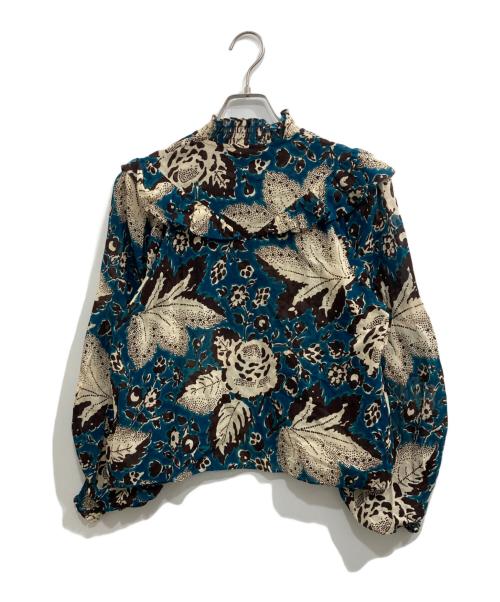 SOULEIADO（ソレイアード）SOULEIADO (ソレイアード) コットンプリント シャーリングブラウス ブルー サイズ:36の古着・服飾アイテム