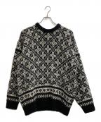 BATONERバトナ―）の古着「MOHAIR LATOVIAN CREW NECK/モヘア ラトヴィアン クルーネック/モヘアニット」｜ブラック×ホワイト