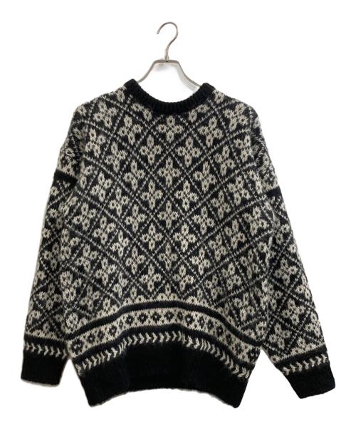 BATONER（バトナ―）BATONER　 (バトナ―) MOHAIR LATOVIAN CREW NECK/モヘア ラトヴィアン クルーネック/モヘアニット ブラック×ホワイト サイズ:3の古着・服飾アイテム