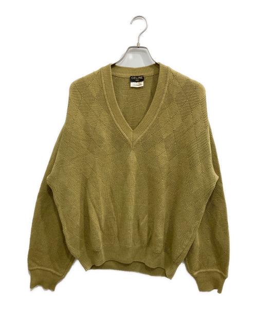 CELINE（セリーヌ）CELINE (セリーヌ) シルクブレンドVネックニット カーキ サイズ:52の古着・服飾アイテム