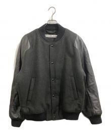 Acne studios（アクネ ストゥディオス）の古着「Leather Panel Wool Varsity Bomber Jacket/レザーパネル ウールバーシティボンバージャケット」｜チャコールグレー