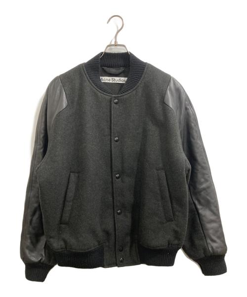 Acne studios（アクネ ストゥディオス）Acne studios (アクネ ストゥディオス) Leather Panel Wool Varsity Bomber Jacket/レザーパネル ウールバーシティボンバージャケット チャコールグレー サイズ:46の古着・服飾アイテム