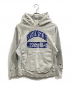 Champion REVERSE WEAVEチャンピオン リバース ウィーブ）の古着「2段プリントリバースウィーブスウェットプルオーバーパーカー」｜グレー