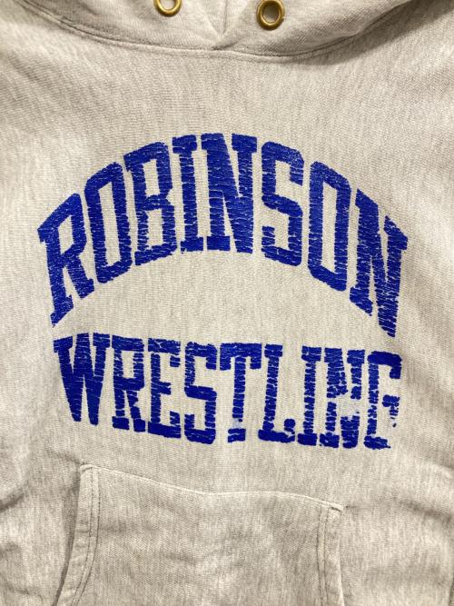 Champion REVERSE WEAVE（チャンピオン リバース ウィーブ）Champion REVERSE WEAVE (チャンピオン リバース ウィーブ) 2段プリントリバースウィーブスウェットプルオーバーパーカー グレー サイズ:Sの古着・服飾アイテム