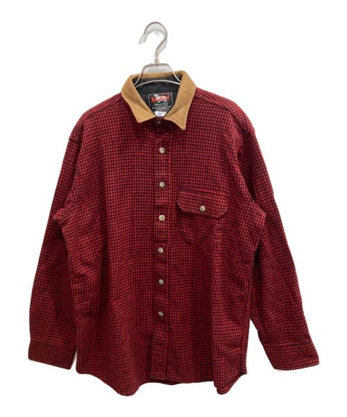 WOOLRICH（ウールリッチ）WOOLRICH (ウールリッチ) LAND'S END (ランズエンド) スウェードカラーネルシャツ レッド×ブラウン サイズ:Mの古着・服飾アイテム