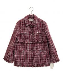 Lily Brown（リリーブラウン）の古着「フリンジツイードジャケット」｜ピンク