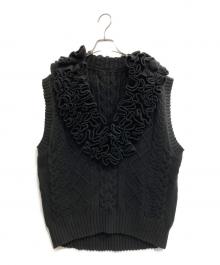 J1U by LA BELLE ETUDE（ジユウバイラベルエチュード）の古着「ニッティングパターンボリュームフリルニットベスト」｜ブラック