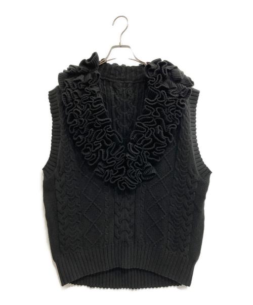 J1U by LA BELLE ETUDE（ジユウバイラベルエチュード）J1U by LA BELLE ETUDE (ジユウバイラベルエチュード) ニッティングパターンボリュームフリルニットベスト ブラック サイズ:FREEの古着・服飾アイテム