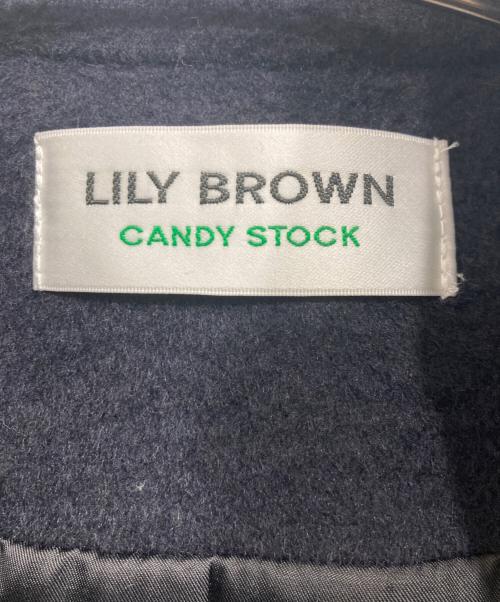 Lily Brown（リリーブラウン）Lily Brown (リリーブラウン) Aラインビジューリボンコート ネイビーの古着・服飾アイテム