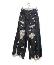 PRANK PROJECT（プランクプロジェクト）の古着「Hard Crushed Wide Denim/ハードクラッシュド　ワイドデニム」｜グレー