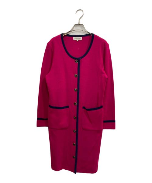 Yves Saint Laurent（イヴサンローラン）Yves Saint Laurent (イヴサンローラン) ロゴボタン ラインロングカーディガン ピンク サイズ:1の古着・服飾アイテム