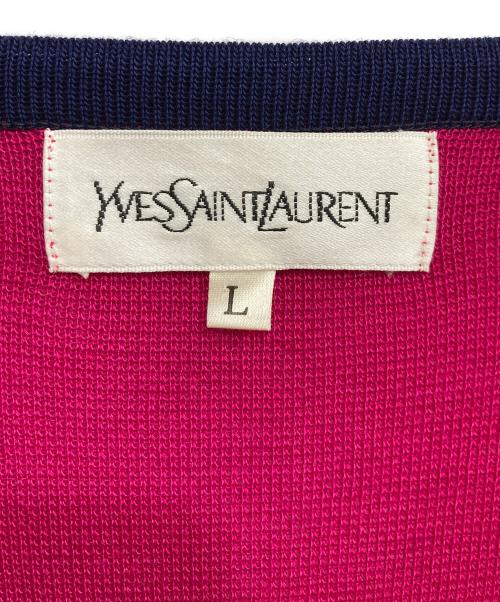 Yves Saint Laurent（イヴサンローラン）Yves Saint Laurent (イヴサンローラン) ロゴボタン ラインロングカーディガン ピンク サイズ:1の古着・服飾アイテム
