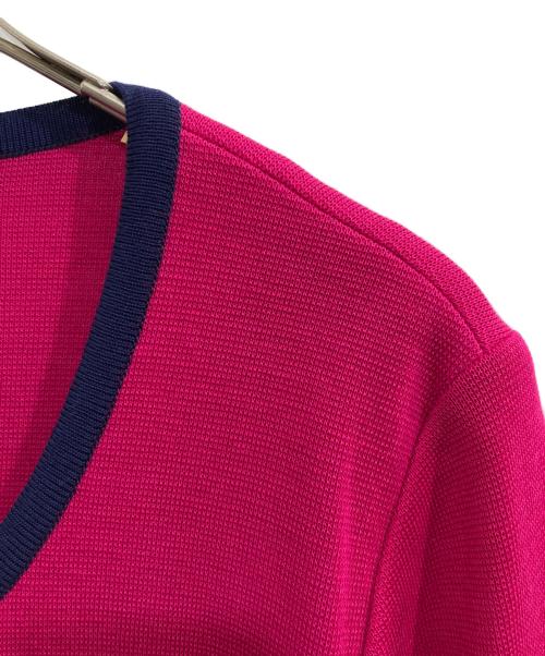 Yves Saint Laurent（イヴサンローラン）Yves Saint Laurent (イヴサンローラン) ロゴボタン ラインロングカーディガン ピンク サイズ:1の古着・服飾アイテム