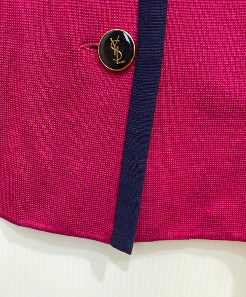 Yves Saint Laurent（イヴサンローラン）Yves Saint Laurent (イヴサンローラン) ロゴボタン ラインロングカーディガン ピンク サイズ:1の古着・服飾アイテム