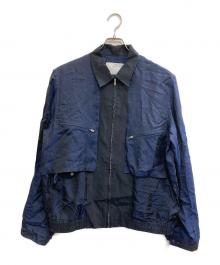 TOGA VIRILIS（トーガ ビリリース）の古着「CUPRA JACQUARD MIX BLOUS」｜ネイビー