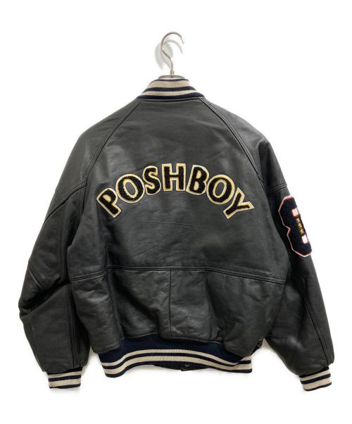 POSH BOY（ポッシュボーイ）POSH BOY (ポッシュボーイ) カウレザースタジャン ブラック サイズ:記載なしの古着・服飾アイテム