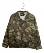 stussyステューシー）の古着「カモ柄コーチジャケット」｜グリーン