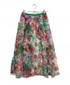 TOMORROW LAND collectionトゥモローランドコレクション）の古着「ビーチガーデンプリント タックスイングスカート」｜グリーン