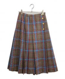 Burberry's（バーバリーズ）の古着「金釦チェックスカート」｜ブラウン
