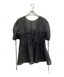 MAISON SPECIAL（メゾンスペシャル）の古着「Sheer Jacquard 2way Puff Sleeve Top」｜ブラック