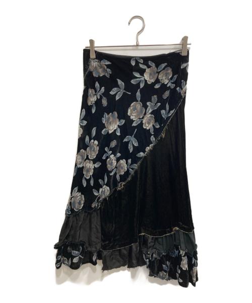 tricot COMME des GARCONS（トリココムデギャルソン）tricot COMME des GARCONS (トリココムデギャルソン) フラワープリント ベロア切替スカート ブラック サイズ:SIZE Freeの古着・服飾アイテム