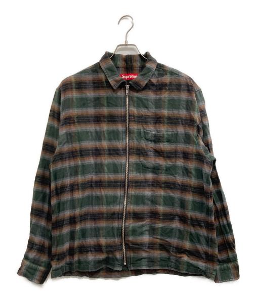 SUPREME（シュプリーム）Supreme (シュプリーム) Shadow Plaid Flannel Zip Up Shirt/シャドウプレイドジップアップシャツ グレー×ブラウン サイズ:Lの古着・服飾アイテム