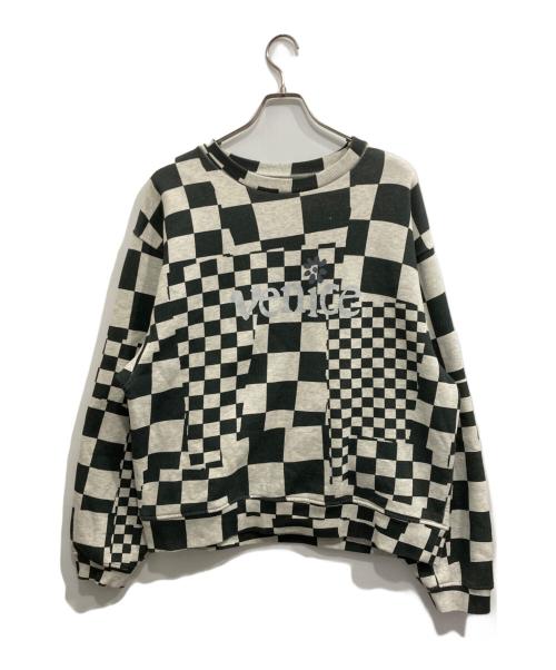 ERL（イーアールエル）ERL (イーアールエル) VENICE CHECKER CREWNECK スウェット グレー×ブラック サイズ:Lの古着・服飾アイテム